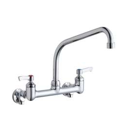 Foodservice 8" Centerset Wall Mount Faucet With 10" High Arc Spout 2" Lever Handles 1/2" Offset Inlets+Stop, LK940HA10L2S