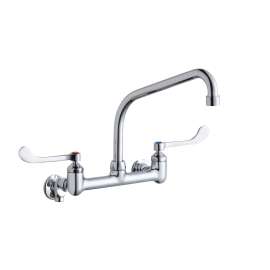 Foodservice 8" Centerset Wall Mount Faucet W/10" High Arc Spout 6In Wristblade Handles 1/2" Offset Inlets+Stop, LK940HA10T6S