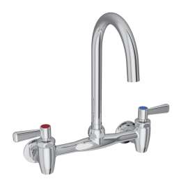 8" Centerset Deck Mount Laminar Flow Faucet With 5" Gooseneck Spout 2" Lever Handles 1/2" Offset Inlets+Stop, LK940LGN05L2S