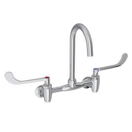 8" Centerset Deck Mount Laminar Flow Faucet With 5" Gooseneck Spout 6In Wristblade Handles 1/2" Offset Inlets+Stop, LK940LGN05T6S