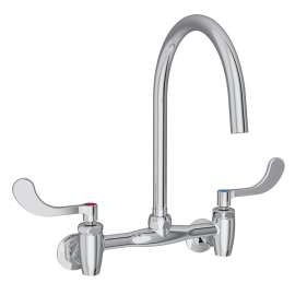 8" Centerset Deck Mount Laminar Flow Faucet W/8" Gooseneck Spout 4" Wristblade Handles 1/2" Offset Inlets+Stop, LK940LGN08T4S