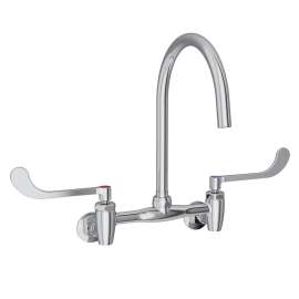 8" Centerset Deck Mount Laminar Flow Faucet With 8" Gooseneck Spout 6" Wristbladehandle 1/2" Offset Inlets+Stop, LK940LGN08T6S