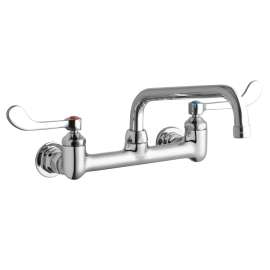 Foodservice 8" Centerset Wall Mount Faucet With 8" Tube Spout 4" Wristblade Handles 1/2" Offset Inlet Chrome, LK940TS08T4H