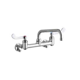 Foodservice 8" Centerset Wall Mount Faucet With 8" Tube Spt 4" Wristblade Handles 1/2" Offset Inlets+Stop, LK940TS08T4S