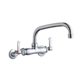 Foodservice 3-8" Adjustable Centers Wall Mount Faucet W/8" Arc Tube Spout 2" Lever Handles 2" Inlet Chrome, LK945AT08L2T
