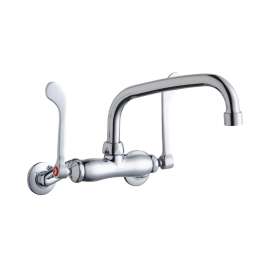 Foodservice 3-8" Adjustable Centers Wall Mount Faucet W/8" Arc Tube Spout 6" Wristblade Handles 2" Inlet, LK945AT08T6T