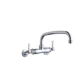 Foodservice 3-8" Adjustable Centers Wall Mount Faucet W/10" Arc Tube Spout 2" Lever Handles 2" Inlet Chrome, LK945AT10L2T