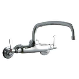 Foodservice 3-8" Adjustable Centers Wall Mount Faucet W/12" Arc Tube Spout 2" Lever Handles 2" Inlet Chrome, LK945AT12L2T
