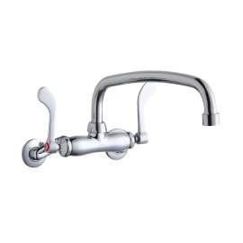 Foodservice 3-8" Adjustable Centers Wall Mount Faucet W/12" Arc Tube Spout 4" Wristblade Handles 2" Inlet, LK945AT12T4T
