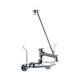 Service/Utility Single Hole Wall Mount Faucet W/7" Bucket Hook Spout 6" Wristblade Handles 2" Inlet Chrome, LK945BP07T6T