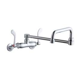 Foodservice 3-8" Adjustable Centers Wall Mount Faucet W/Double Swing Spout 4" Wristblade Handles 2" Inlet, LK945DS20T4T