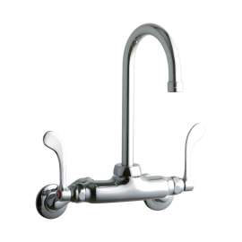 Foodservice 3-8" Adjustable Centers Wall Mount Faucet W/5" Gooseneck Spout 4" Wristblade Handles 2" Inlet, LK945GN05T4T