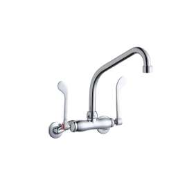 Foodservice 3-8" Adjustable Centers Wall Mount Faucet W/8" High Arc Spout 6" Wristblade Handles 2" Inlet, LK945HA08T6T