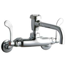 Foodservice 3-8" Adjustable Centers Wall Mount Faucet W/7" Vented Spout 4" Wristblade Handles 2" Inlet, LK945VS07T4T