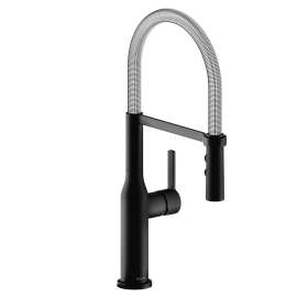 Avado Single Hole Kitchen Faucet With Semi-Professional Spout And Forward Only Lever Handle Matte Black And Chrome, LKAV1061MBCR