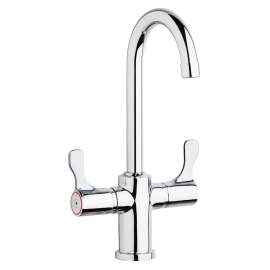 Single Hole 12-1/2" Deck Mount Faucet With Gooseneck Spout Twin Lever Handles Chrome, LKD208813C
