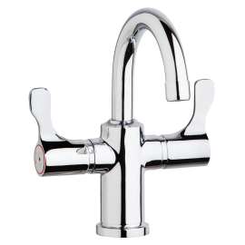 Single Hole 8-5/8" Deck Mount Faucet With Gooseneck Spout Twin Lever Handles Chrome, LKD20888C