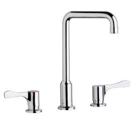 8" Centerset Concealed Deck Mount Faucet With Arc Tube Spout+ 4" Lever Handles + 6" Spout Reach Chrome, LKD2437BHC