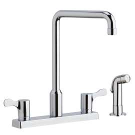 8" Centerset Exposed Deck Mount Faucet With Arc Spout And 2-5/8" Lever Handles With Side Spray Chrome, LKD2443C