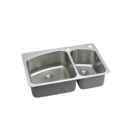 Lustertone Classic Stainless Steel 33" X 22" X 9" 1-Hole 60/40 Double Bowl Dual Mount Sink With Perfect Drain(R), LKHSR2509RPD1