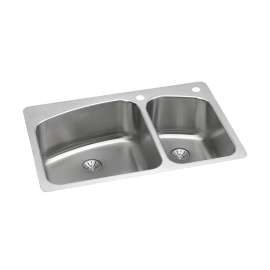 Lustertone Classic Stainless Steel 33" X 22" X 9" 2R-Hole 60/40 Double Bowl Dual Mount Sink With Perfect Drain(R), LKHSR2509RPD2R