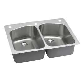 Lustertone Classic Stainless Steel 33" X 22" X 9" 1-Hole Equal Double Bowl Dual Mount Sink With Perfect Drain(R), LKHSR33229PD1