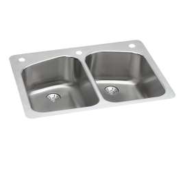 Lustertone Classic Stainless Steel 33" X 22" X 9" 3-Hole Equal Double Bowl Dual Mount Sink With Perfect Drain(R), LKHSR33229PD3