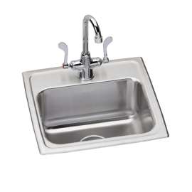 Lustertone Classic Stainless Steel 17" X 16" X 7-5/8" 1-Hole Single Bowl Drop-In Sink W/Faucet + Drain + P-Trap, LR1716C
