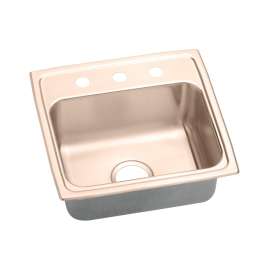 Cuverro Antimicrobial Copper 19-1/2" X 19" X 7-1/2" 3-Hole Single Bowl Drop-In Sink, LR19193-CU