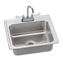 Lustertone Classic Stainless Steel 22" X 19-1/2" X 7-5/8" 2-Hole Single Bowl Drop-In Sink W/Faucet+Drain+P-Trap, LR2219C