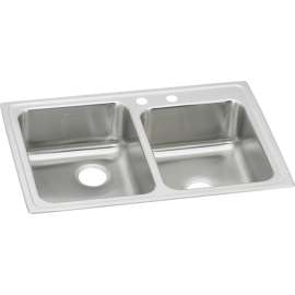 Lustertone Classic Stainless Steel 33" X 22" X 7-7/8" 2-Hole Offset 60/40 Double Bowl Drop-In Sink, LR2502