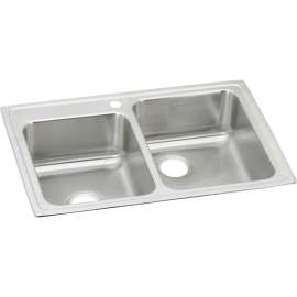 Lustertone Classic Stainless Steel 33" X 22" X 7-7/8" 40/60 1-Hole Double Bowl Drop-In Sink, LR250L1