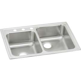 Lustertone Classic Stainless Steel 33" X 22" X 7-7/8" 3-Hole Offset 40/60 Double Bowl Drop-In Sink, LR250L3