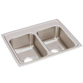 Lustertone Classic Stainless Steel 25" X 19-1/2" X 7-5/8", 0-Hole Equal Double Bowl Drop-In Sink, LR25190