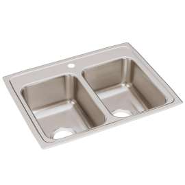 Lustertone Classic Stainless Steel 25" X 19-1/2" X 7-5/8" 1-Hole Equal Double Bowl Drop-In Sink, LR25191