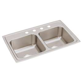 Lustertone Classic Stainless Steel 29" X 18" X 7-5/8" 4-Hole Equal Double Bowl Drop-In Sink, LR29184