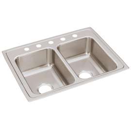 Lustertone Classic Stainless Steel 29" X 22" X 7-5/8" 5-Hole Equal Double Bowl Drop-In Sink, LR29225