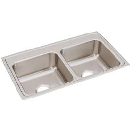 Lustertone Classic Stainless Steel 33" X 19-1/2" X 7-5/8", 0-Hole Equal Double Bowl Drop-In Sink, LR33190