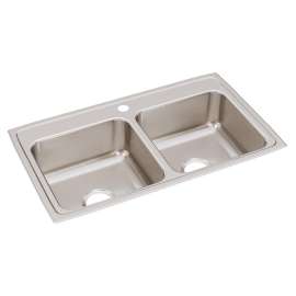 Lustertone Classic Stainless Steel 33" X 19-1/2" X 7-5/8" 1-Hole Equal Double Bowl Drop-In Sink, LR33191