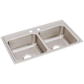 Lustertone Classic Stainless Steel 33" X 19-1/2" X 7-5/8" 2-Hole Equal Double Bowl Drop-In Sink, LR33192