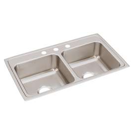 Lustertone Classic Stainless Steel 33" X 19-1/2" X 7-5/8" 3-Hole Equal Double Bowl Drop-In Sink, LR33193