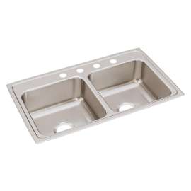 Lustertone Classic Stainless Steel 33" X 19-1/2" X 7-5/8" 4-Hole Equal Double Bowl Drop-In Sink, LR33194