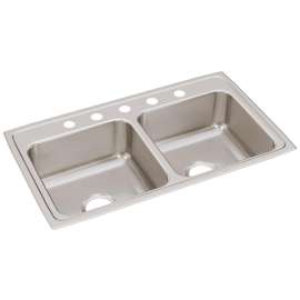 Lustertone Classic Stainless Steel 33" X 19-1/2" X 7-5/8" 5-Hole Equal Double Bowl Drop-In Sink, LR33195