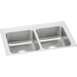 Lustertone Classic Stainless Steel 33" X 21-1/4" X 7-7/8", 0-Hole Equal Double Bowl Drop-In Sink, LR33210