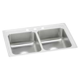 Lustertone Classic Stainless Steel 33" X 21-1/4" X 7-7/8" 3-Hole Equal Double Bowl Drop-In Sink, LR33213