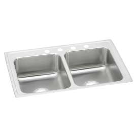 Lustertone Classic Stainless Steel 33" X 21-1/4" X 7-7/8" 4-Hole Equal Double Bowl Drop-In Sink, LR33214