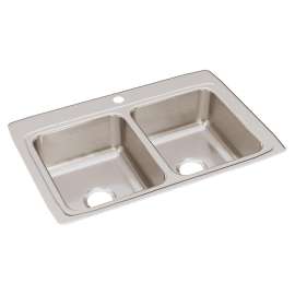 Lustertone Classic Stainless Steel 33" X 22" X 8-1/8" 1-Hole Equal Double Bowl Drop-In Sink, LR33221