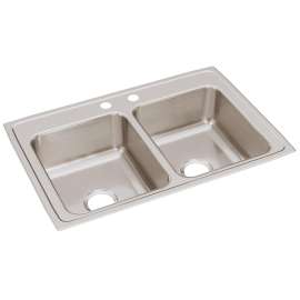 Lustertone Classic Stainless Steel 33" X 22" X 8-1/8" 2-Hole Equal Double Bowl Drop-In Sink, LR33222