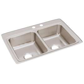 Lustertone Classic Stainless Steel 33" X 22" X 8-1/8" Mr2-Hole Equal Double Bowl Drop-In Sink, LR3322MR2