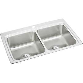 Lustertone Classic Stainless Steel 33" X 22" X 8-1/8" 1-Hole Equal Double Bowl Drop-In Sink With Perfect Drain(R), LR3322PD1